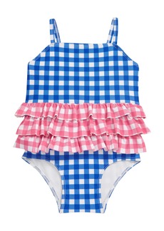 Tucker + Tate Gingham Ruffle One-Piece Swimsuit in Blue Surf- Pink Gingham Block at Nordstrom Rack