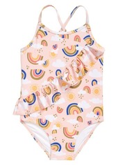 Tucker + Tate Kids' Ruffle One-Piece Swimsuit in Pink English Bold Rainbows at Nordstrom