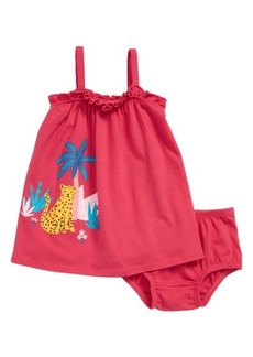Tucker + Tate Ruffle Knit Dress & Bloomers Set in Pink Magenta Tropical Cat at Nordstrom