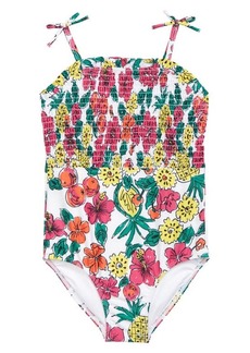 Tucker + Tate Smocked One-Piece Swimsuit in White Sketch Fruity Floral at Nordstrom