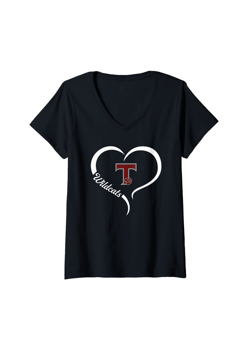 Womens Tularosa Wildcats Logo Half Heart Slogan HS V-Neck T-Shirt