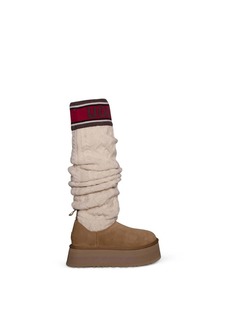UGG Classic Sweater Letter Tall Boots In Chestnut
