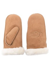 UGG embroidered-logo shearling mittens