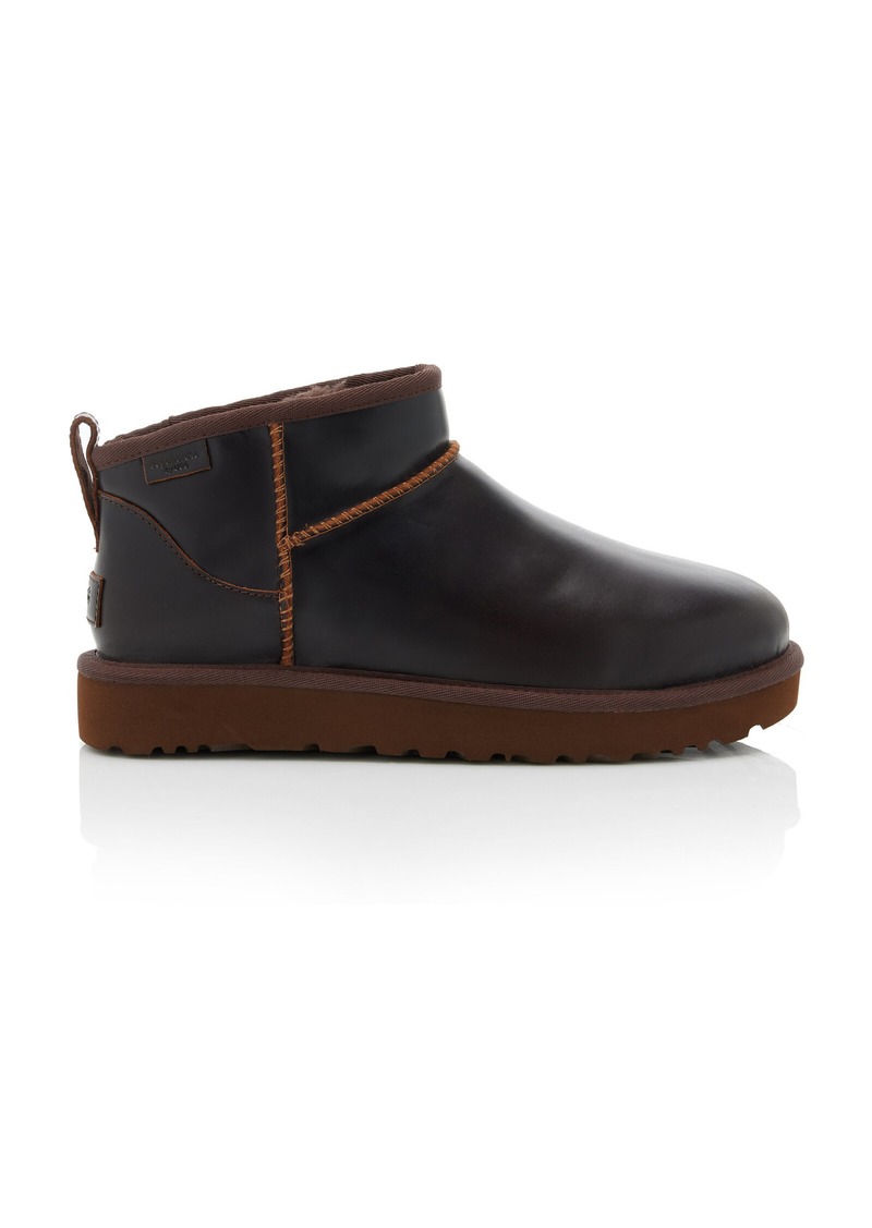 UGG - Classic Ultra Mini Leather Ankle Boots - Brown - US 5 - Moda Operandi