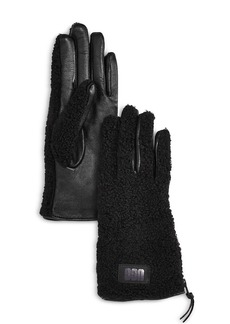 Ugg Leather & Sherpa Zip Gloves