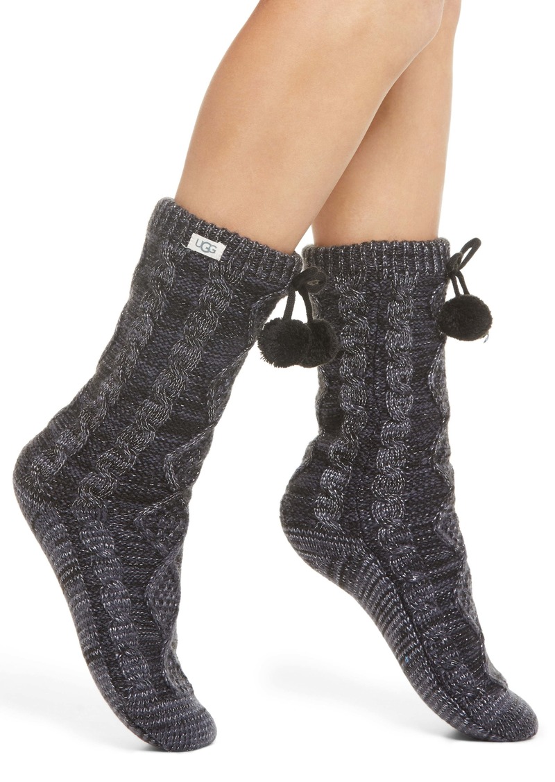UGG® Pom Metallic Fleece Lined Crew Socks