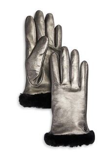 Ugg Shorty Shearling-Cuff Leather Tech Gloves