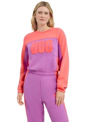 UGG Women's Aryia Cropped Pullover Blocked Sweater Bodacious Sunset Coral L