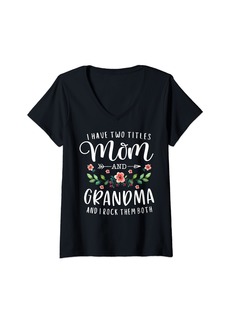 UGG Womens I Have Two Titles Mom And Grandma I Rock Them Both Floral V-Neck T-Shirt