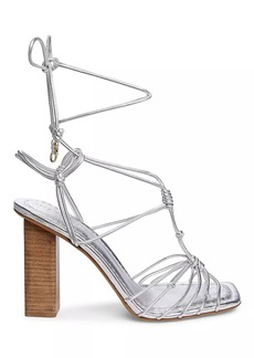 Ulla Johnson 100MM Knotted Metallic Leather Ankle-Wrap Sandals