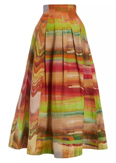 Ulla Johnson Alessandra Painterly Linen-Blend A-Line Midi-Skirt