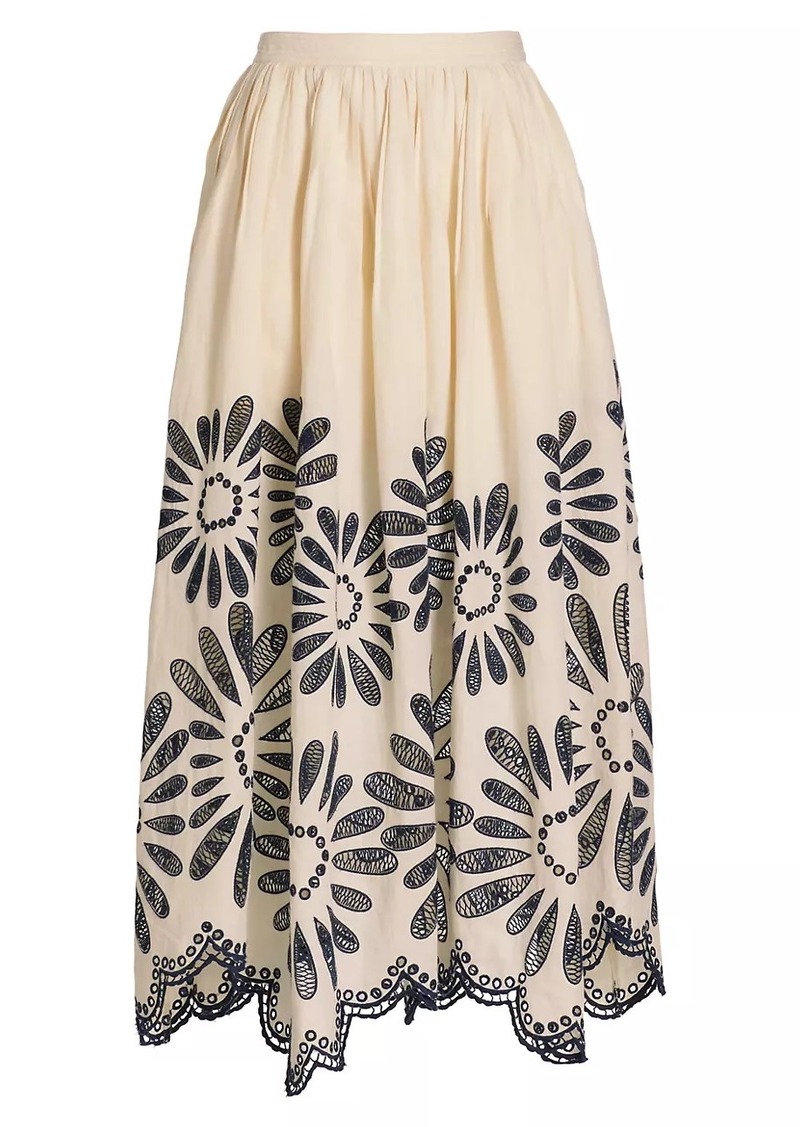 Ulla Johnson Annisa Embroidered A-Line Midi-Skirt