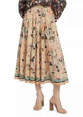 Ulla Johnson Cambrie Tiered Floral A-Line Midi-Skirt