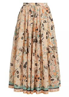 Ulla Johnson Cambrie Tiered Floral A-Line Midi-Skirt