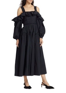 Ulla Johnson Caprice Ruffle Cold Shoulder Midi Dress