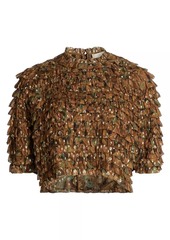 Ulla Johnson Carmella Metallic Ruffled Crop Blouse