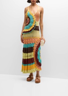 Ulla Johnson Isolda Multicolor Cotton Crochet Sleeveless Midi Dress