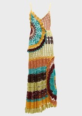 Ulla Johnson Isolda Multicolor Cotton Crochet Sleeveless Midi Dress