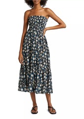 Ulla Johnson Lucca Floral Smocked Cotton-Blend Midi-Dress