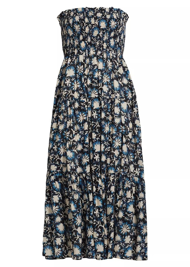 Ulla Johnson Lucca Floral Smocked Cotton-Blend Midi-Dress