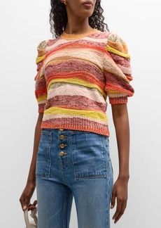 Ulla Johnson Odie Striped Short-Sleeve Crochet Top