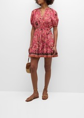 Ulla Johnson Sanna Puff-Sleeve Tiered Drawstring Mini Dress