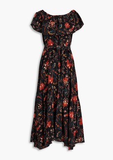 Ulla Johnson - Skye belted floral-print silk crepe de chine midi dress - Black - US 2