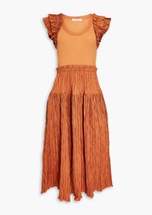 Ulla Johnson - Virginia ribbed jersey-paneled woven midi dress - Brown - US 0