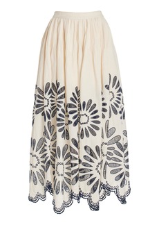 Ulla Johnson - Annisa Embroidered Cotton-Linen Midi Skirt - Multi - US 2 - Moda Operandi