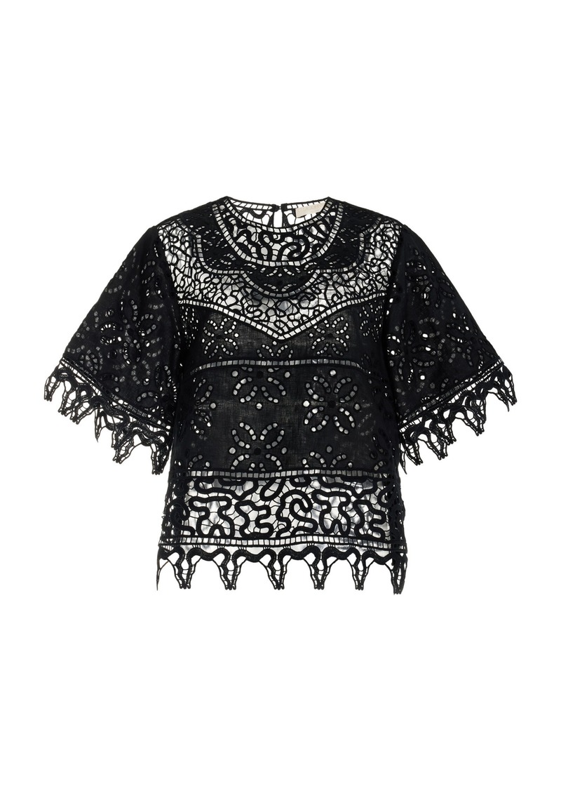 Ulla Johnson - Aria Eyelet-Lace Linen Top - Black - US 10 - Moda Operandi