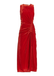 Ulla Johnson - Cornelia Ruched Velvet Midi Dress - Red - US 4 - Moda Operandi