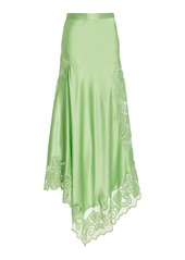 Ulla Johnson - Cressida Lace-Trimmed SIlk Midi Skirt - Green - US 0 - Moda Operandi