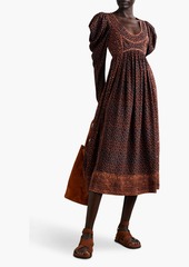 Ulla Johnson - Diann gathered printed silk crepe de chine midi dress - Brown - US 0