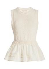 Ulla Johnson - Edda Knit Cotton-Silk Peplum Top - White - L - Moda Operandi