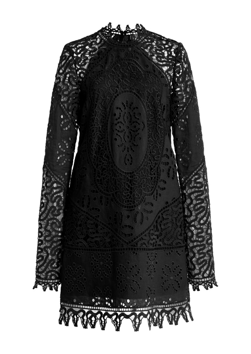 Ulla Johnson - Eleni Eyelet-Lace Linen Mini Dress - Black - US 6 - Moda Operandi