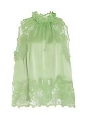 Ulla Johnson - Elowen Lace-Trimmed Silk Sleeveless Top - Green - US 0 - Moda Operandi