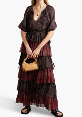 Ulla Johnson - Emi tiered printed silk-crepon maxi dress - Burgundy - US 8