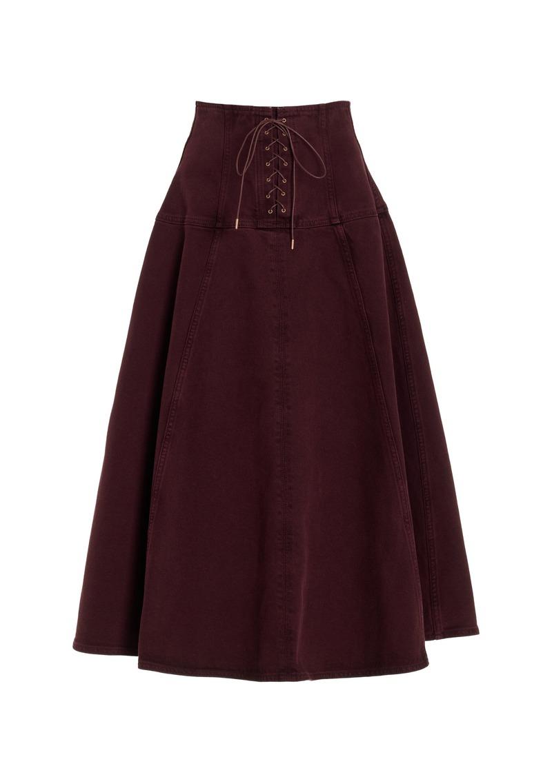 Ulla Johnson - Estelle Lace-Up Cotton Denim Midi Skirt - Burgundy - US 4 - Moda Operandi