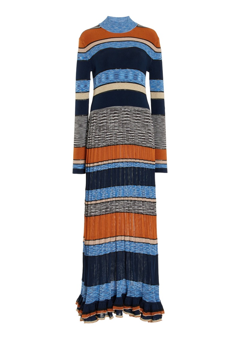 Ulla Johnson - Evangeline Pleated Striped Knit Midi Dress - Blue - S - Moda Operandi