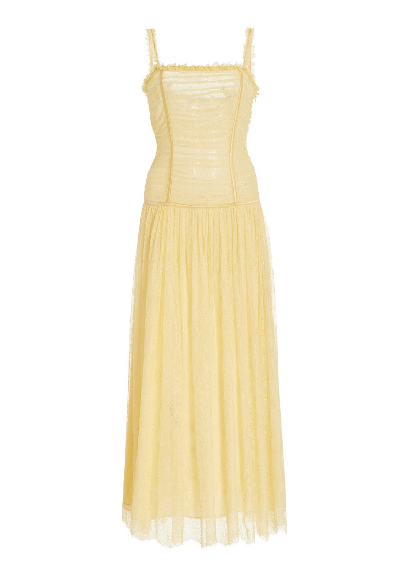 Ulla Johnson - Florelle Ruched French Chantilly Lace Maxi Dress - Yellow - US 10 - Moda Operandi