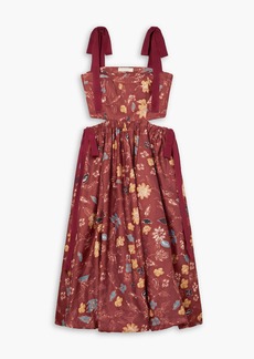 Ulla Johnson - Gabrielle cutout tie-detailed floral-print sateen midi dress - Burgundy - US 0