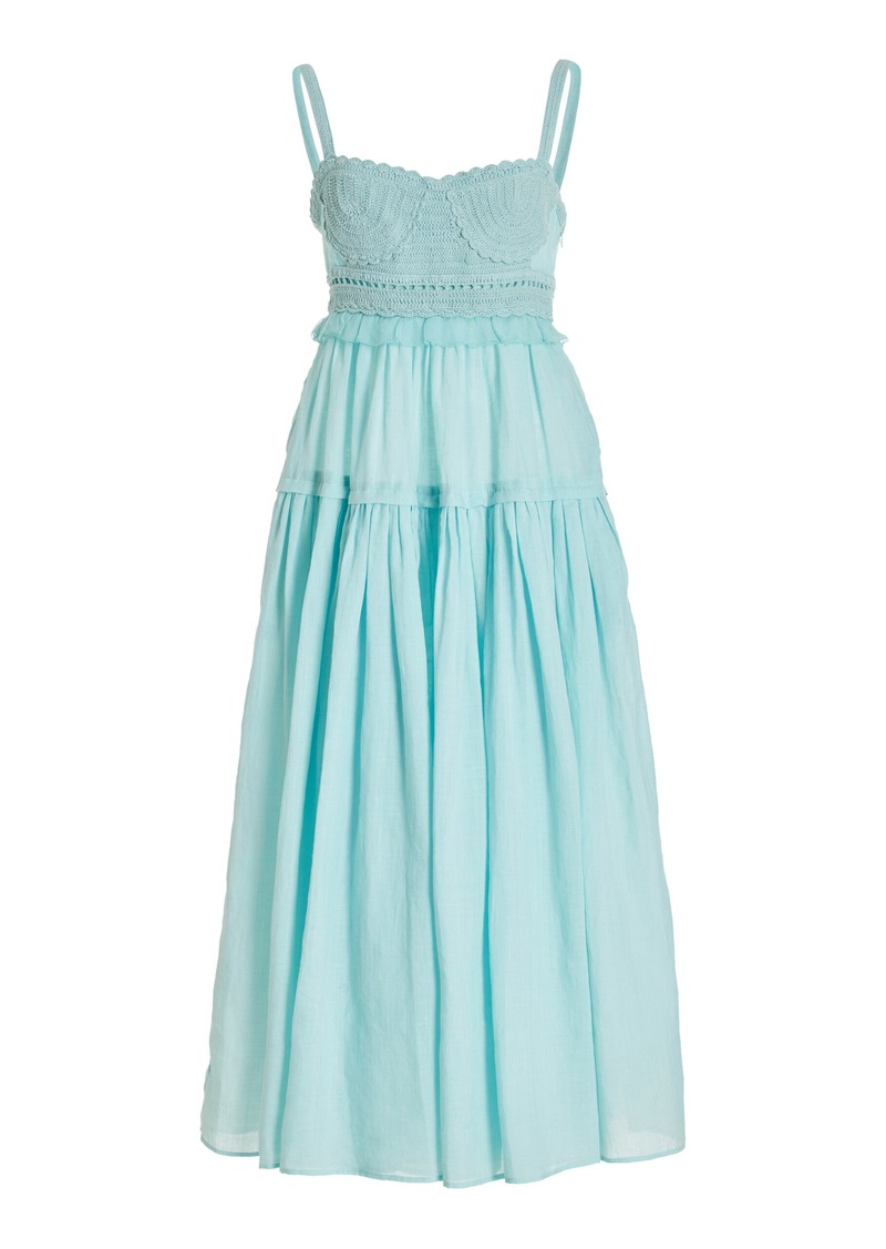 Ulla Johnson - Gisella Crochet-Detailed Midi Dress - Light Blue - US 0 - Moda Operandi