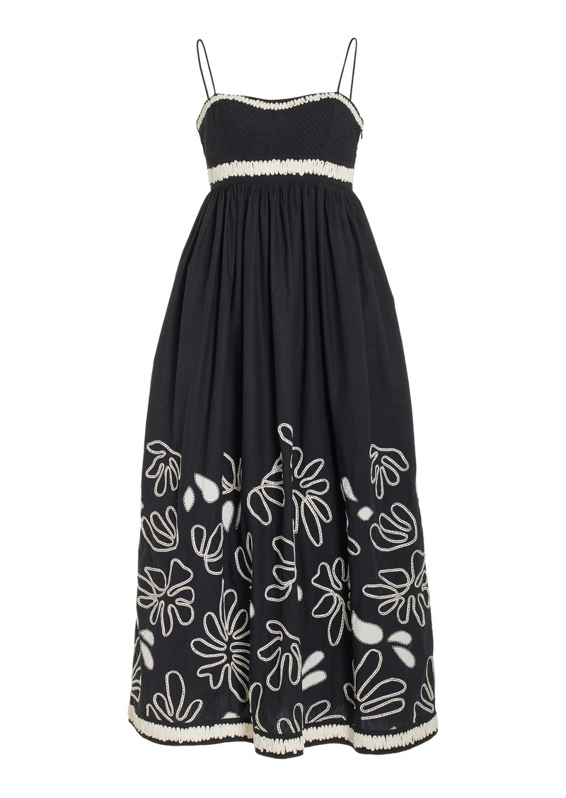 Ulla Johnson - Hollis Embroidered Cotton Midi Dress - Black - US 14 - Moda Operandi