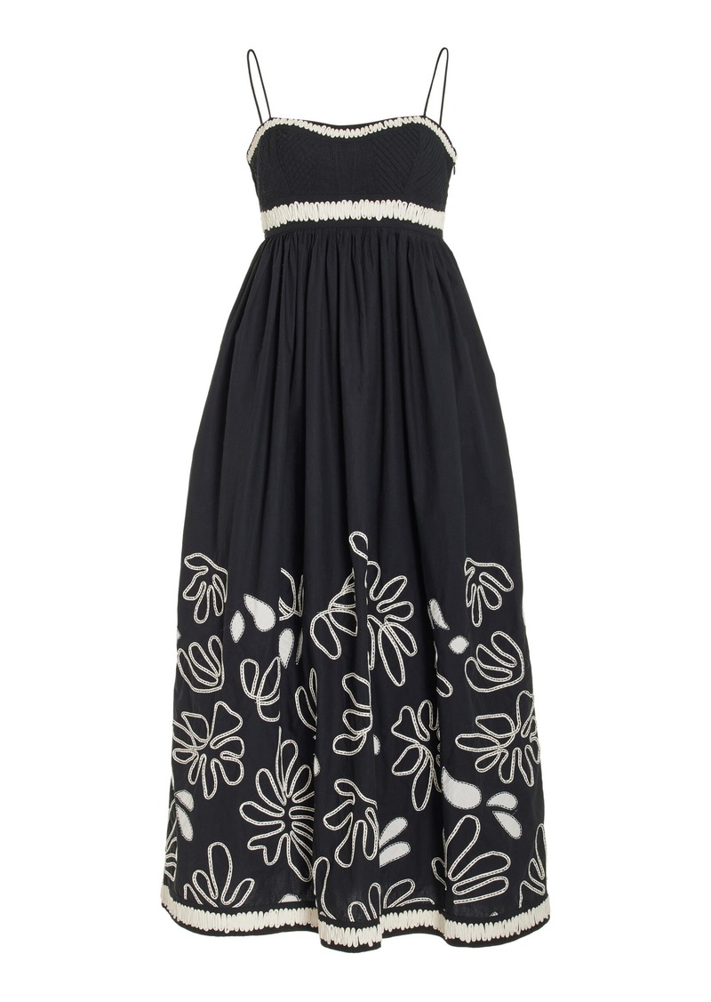 Ulla Johnson - Hollis Embroidered Cotton Midi Dress - Black - US 2 - Moda Operandi