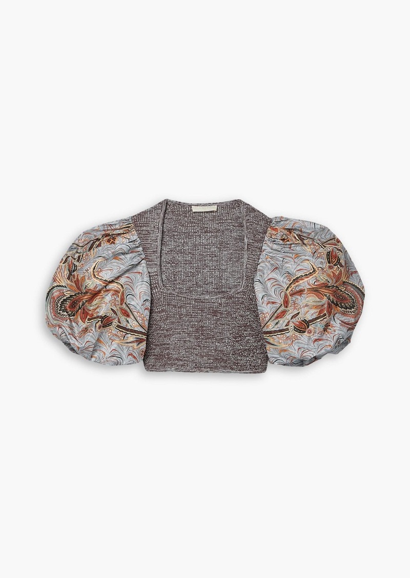 Ulla Johnson - Iva cropped printed taffeta and ribbed-knit top - Gray - US 8