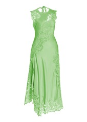 Ulla Johnson - Kaia Lace-Trimmed Silk Midi Dress - Green - US 2 - Moda Operandi