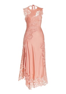 Ulla Johnson - Kaia Lace-Trimmed Silk Midi Dress - Pink - US 0 - Moda Operandi