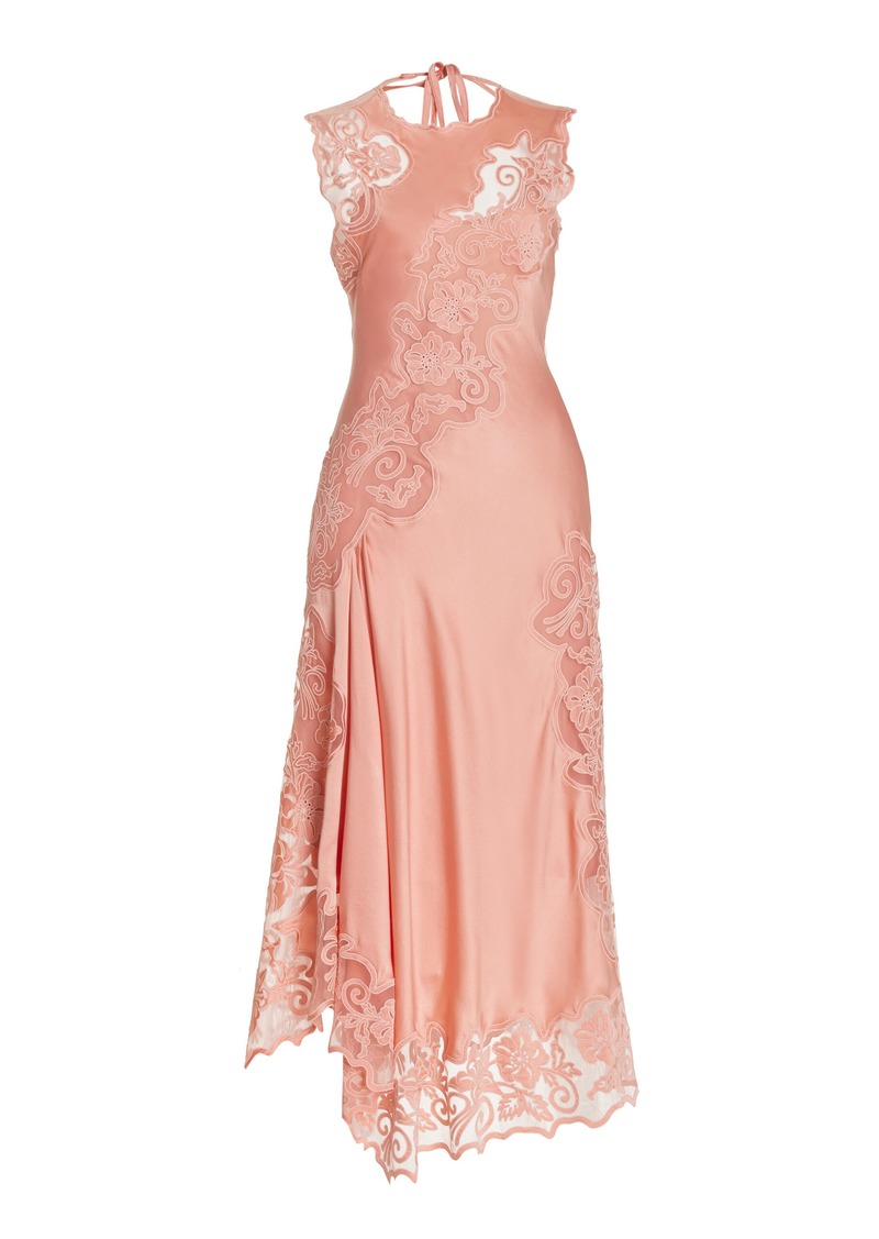 Ulla Johnson - Kaia Lace-Trimmed Silk Midi Dress - Pink - US 4 - Moda Operandi