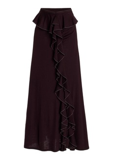 Ulla Johnson - Laila Ruffled Wool Knit Maxi Skirt - Brown - L - Moda Operandi