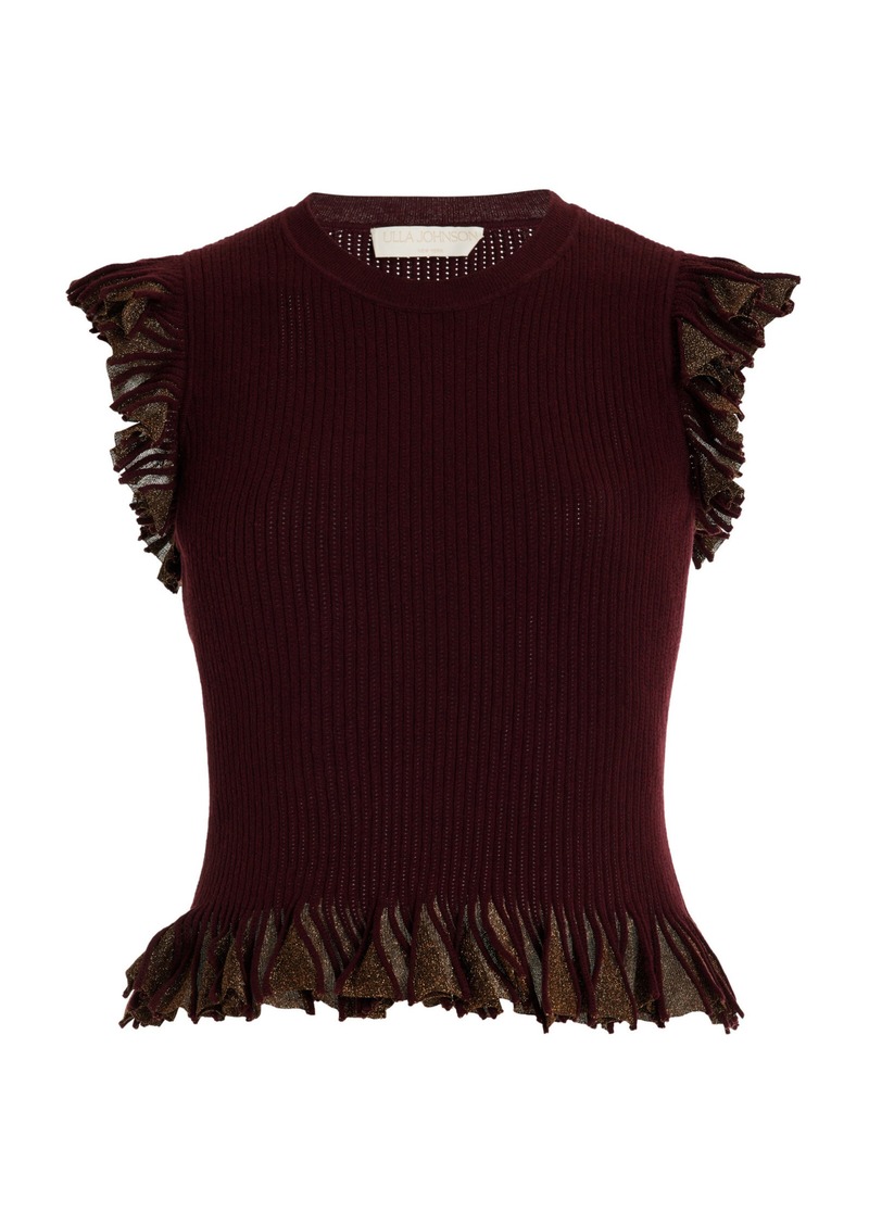 Ulla Johnson - Leila Sunburst-Knit Top - Burgundy - P - Moda Operandi